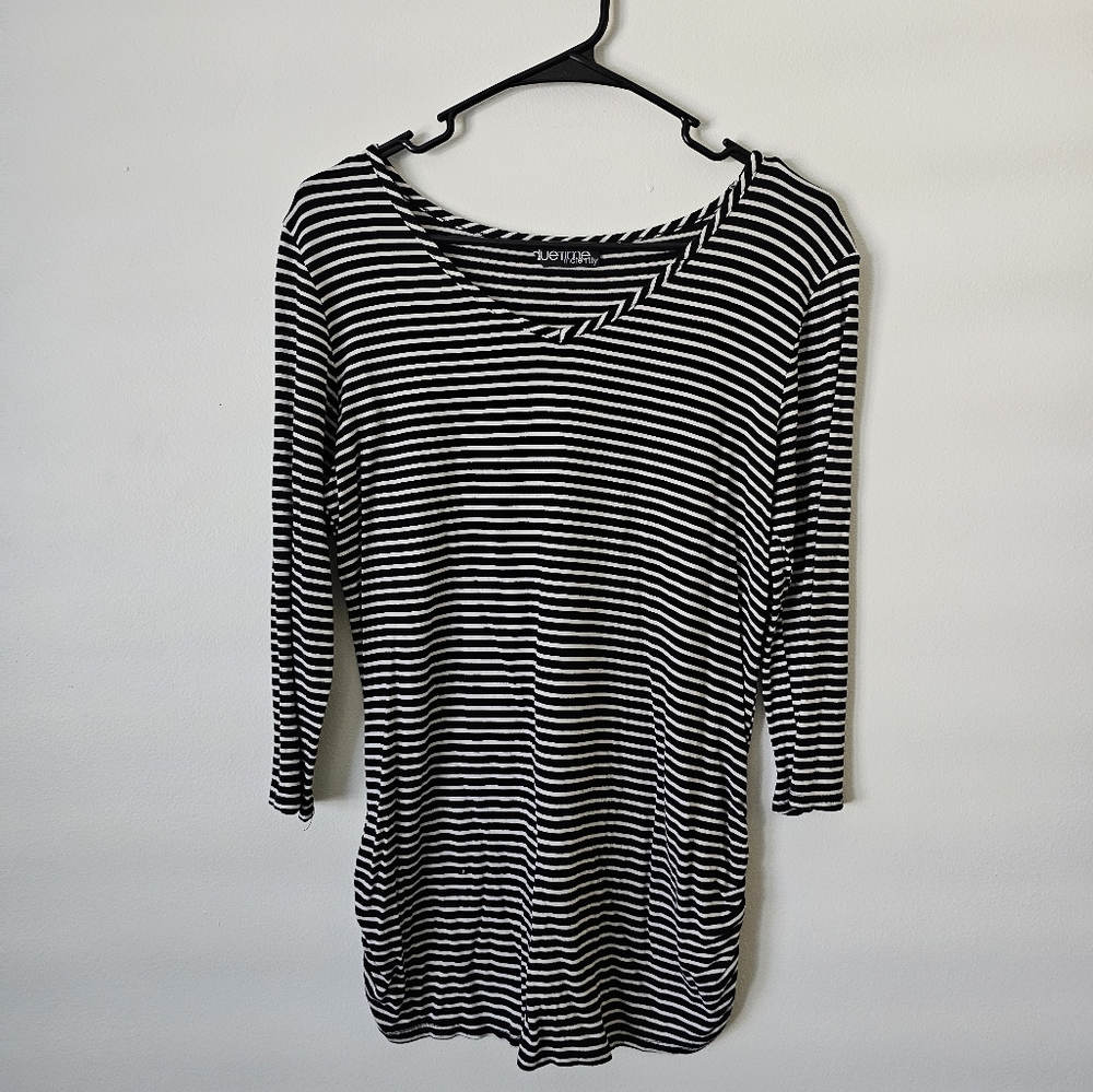 PERFECT Black & White Striped Maternity Shirt; Due Time Maternity; L